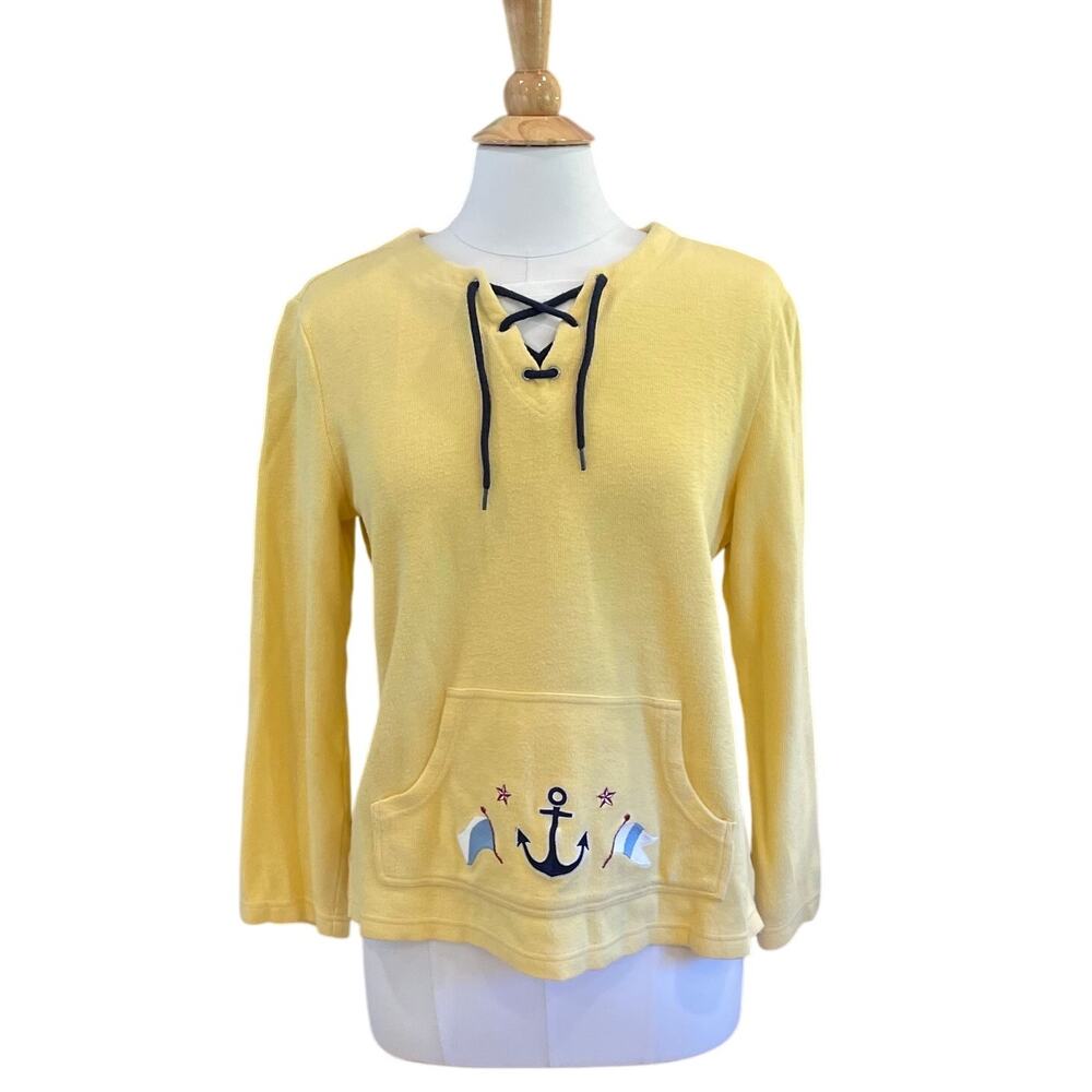 Breckenridge Yellow Long Sleeve Top, Pockets, Nautical Theme, Cruise, Size S